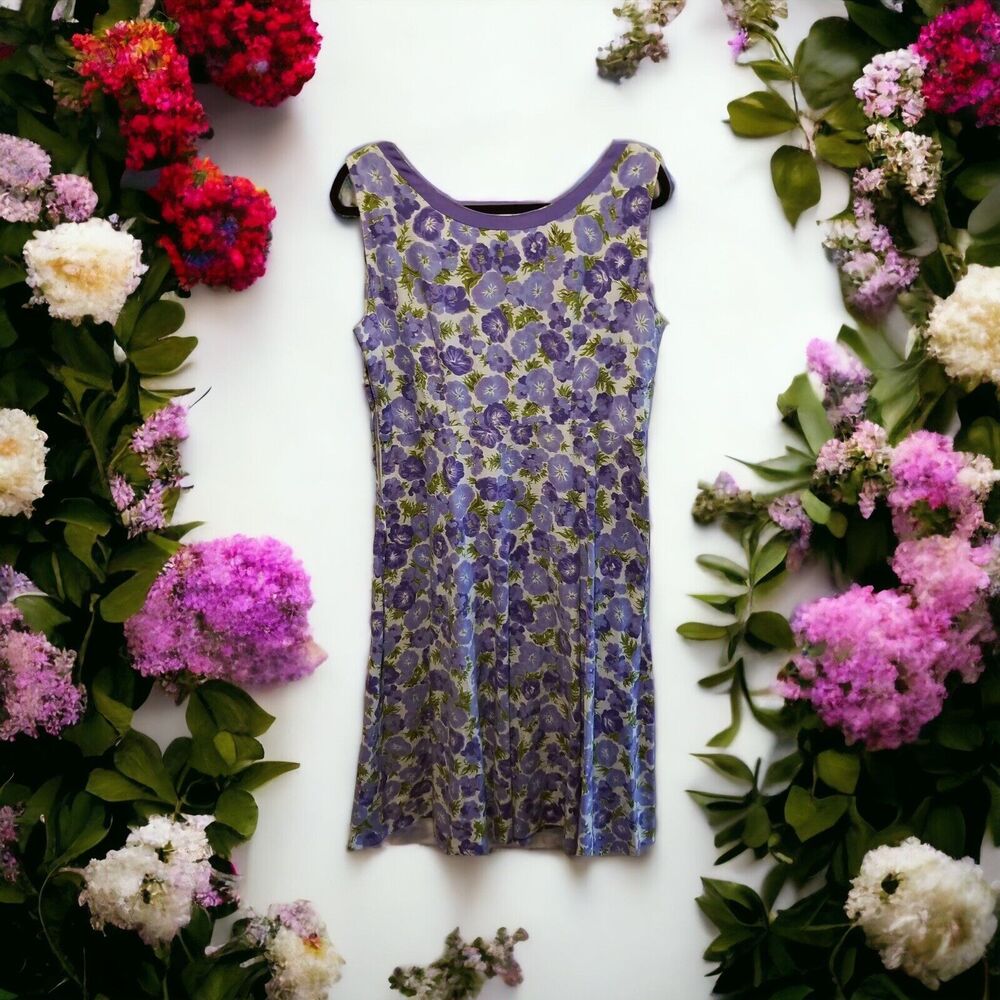 Annetta New‎ York Vintage 50s Cotton Lavender Purple Floral A-line Dress 10/12??